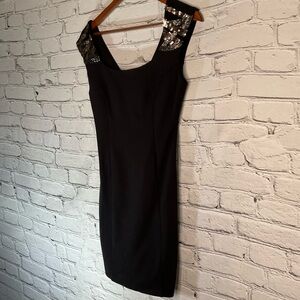 Guess Black Ribbed Embellished Sheath Elegant Dress sz med